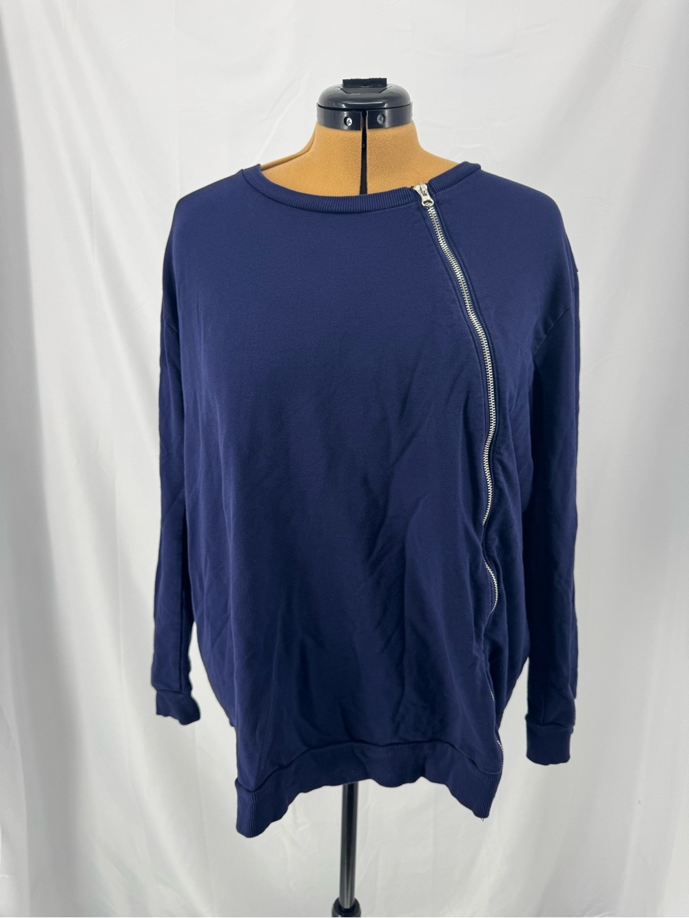 Universal Standard Navy Asymmetrical Zip Crewneck Sweater 0309